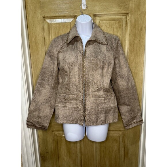 Chico's Size 0 Small 4/6 Platinum Gold Snakeskin Blazer Jacket EUC Embellished - Picture 1 of 7